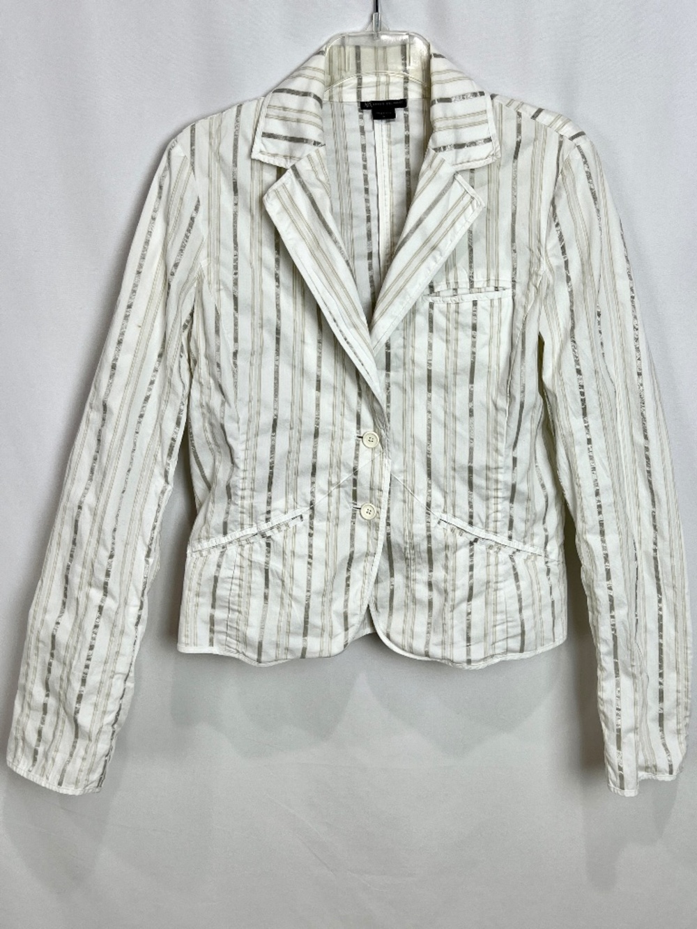 Armani Exchange Stripe Crop Coat White Taupe Metallic Stripe Size L